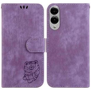 For Samsung Galaxy S25 Edge 5G Little Tiger Embossed Leather Phone Case(Purple)