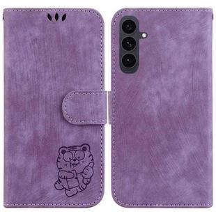 For Samsung Galaxy S25 FE 5G Little Tiger Embossed Leather Phone Case(Purple)