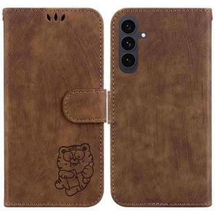 For Samsung Galaxy S25 FE 5G Little Tiger Embossed Leather Phone Case(Brown)