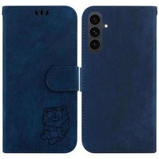 For Samsung Galaxy S25 FE 5G Little Tiger Embossed Leather Phone Case(Dark Blue)