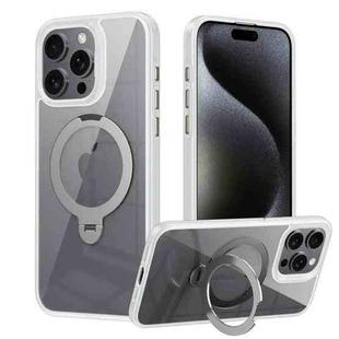 For iPhone 15 Pro Max Transparent MagSafe Magnetic Rotating Ring Holder Phone Case(White)