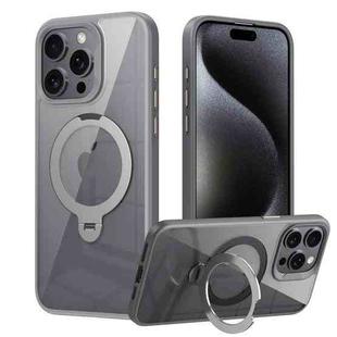 For iPhone 15 Pro Max Transparent MagSafe Magnetic Rotating Ring Holder Phone Case(Grey)