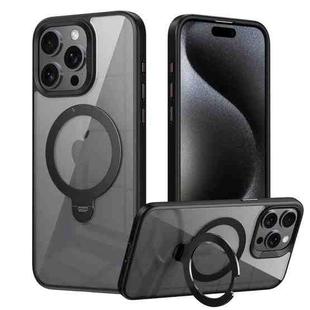 For iPhone 15 Pro Transparent MagSafe Magnetic Rotating Ring Holder Phone Case(Black)