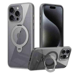 For iPhone 15 Pro Transparent MagSafe Magnetic Rotating Ring Holder Phone Case(Grey)