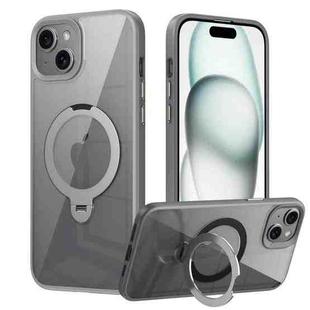 For iPhone 15 Plus Transparent MagSafe Magnetic Rotating Ring Holder Phone Case(Grey)