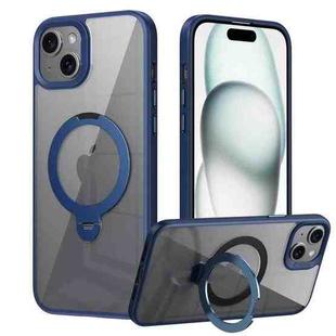 For iPhone 15 Transparent MagSafe Magnetic Rotating Ring Holder Phone Case(Blue)