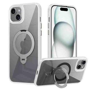 For iPhone 14 Plus Transparent MagSafe Magnetic Rotating Ring Holder Phone Case(White)