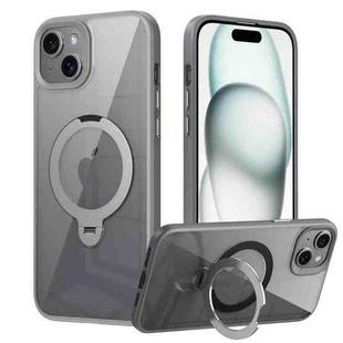 For iPhone 14 Plus Transparent MagSafe Magnetic Rotating Ring Holder Phone Case(Grey)