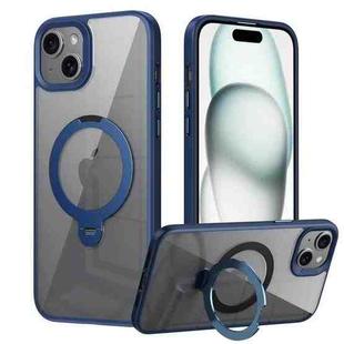 For iPhone 14 Plus Transparent MagSafe Magnetic Rotating Ring Holder Phone Case(Blue)