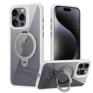 For iPhone 14 Pro Max Transparent MagSafe Magnetic Rotating Ring Holder Phone Case(White)