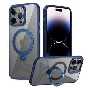 For iPhone 13 Pro Transparent MagSafe Magnetic Rotating Ring Holder Phone Case(Blue)