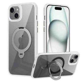 For iPhone 13 Transparent MagSafe Magnetic Rotating Ring Holder Phone Case(White)