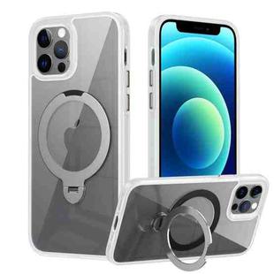 For iPhone 12 / 12 Pro Transparent MagSafe Magnetic Rotating Ring Holder Phone Case(White)