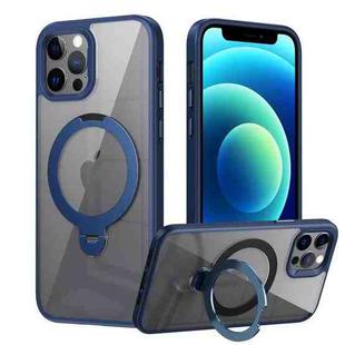 For iPhone 12 Pro Max Transparent MagSafe Magnetic Rotating Ring Holder Phone Case(Blue)