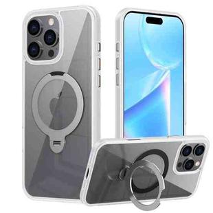 For iPhone 16 Pro Transparent MagSafe Magnetic Rotating Ring Holder Phone Case(White)