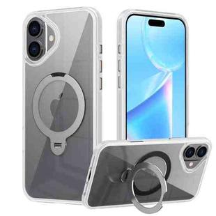 For iPhone 16 Transparent MagSafe Magnetic Rotating Ring Holder Phone Case(White)