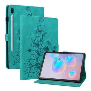 For Samsung Galaxy Tab S6 SM-T860 / SM-T865 Lily Embossed Leather Tablet Case with Pen(Green)