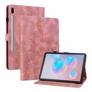 For Samsung Galaxy Tab S6 SM-T860 / SM-T865 Lily Embossed Leather Tablet Case with Pen(Pink)