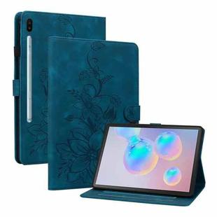 For Samsung Galaxy Tab S6 SM-T860 / SM-T865 Lily Embossed Leather Tablet Case with Pen(Dark Blue)