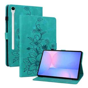 For Samsung Galaxy Tab S10 FE+ Lily Embossed Leather Tablet Case with Pen(Green)