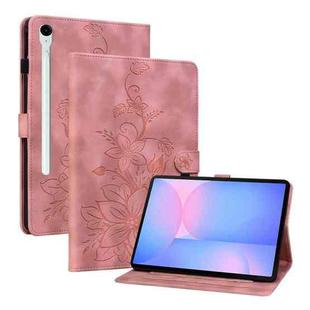 For Samsung Galaxy Tab S10 FE+ Lily Embossed Leather Tablet Case with Pen(Pink)