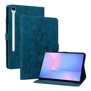 For Samsung Galaxy Tab S10 FE+ Lily Embossed Leather Tablet Case with Pen(Dark Blue)