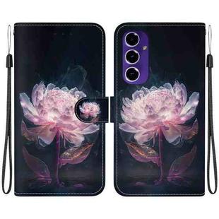 For Samsung Galaxy S24 FE 5G Crystal Texture Colored Drawing Leather Phone Case(Purple Peony)