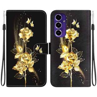 For Samsung Galaxy S24 FE 5G Crystal Texture Colored Drawing Leather Phone Case(Gold Butterfly Rose)