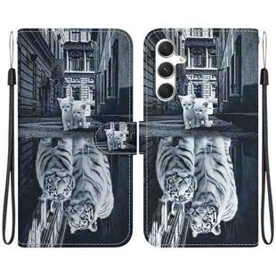 For Samsung Galaxy S25 5G Crystal Texture Colored Drawing Leather Phone Case(Cat Tiger Reflection)