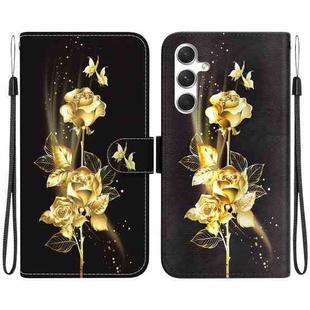 For Samsung Galaxy S25+ 5G Crystal Texture Colored Drawing Leather Phone Case(Gold Butterfly Rose)