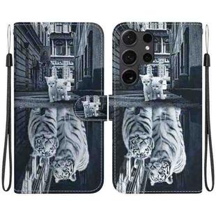 For Samsung Galaxy S25 Ultra 5G Crystal Texture Colored Drawing Leather Phone Case(Cat Tiger Reflection)