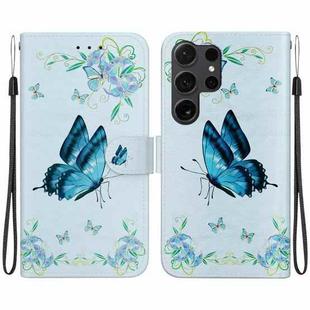 For Samsung Galaxy S25 Ultra 5G Crystal Texture Colored Drawing Leather Phone Case(Blue Pansies)
