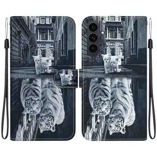 For Samsung Galaxy S25 FE 5G Crystal Texture Colored Drawing Leather Phone Case(Cat Tiger Reflection)