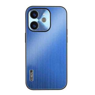 For iPhone 11 PC Hybrid Aluminum Alloy Brushed Shockproof Phone Case(Blue)