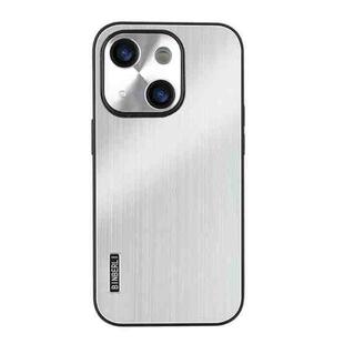For iPhone 14 Plus PC Hybrid Aluminum Alloy Brushed Shockproof Phone Case(Silver)