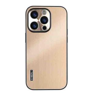 For iPhone 14 Pro Max PC Hybrid Aluminum Alloy Brushed Shockproof Phone Case(Gold)