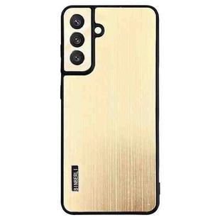 For Samsung Galaxy S24 FE 5G PC Hybrid Aluminum Alloy Brushed Shockproof Phone Case(Gold)