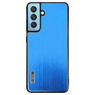 For Samsung Galaxy S24 FE 5G PC Hybrid Aluminum Alloy Brushed Shockproof Phone Case(Blue)