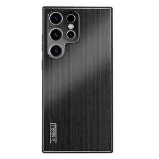 For Samsung Galaxy S25 Ultra 5G PC Hybrid Aluminum Alloy Brushed Shockproof Phone Case(Black)