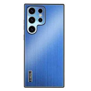 For Samsung Galaxy S25 Ultra 5G PC Hybrid Aluminum Alloy Brushed Shockproof Phone Case(Blue)