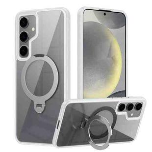 For Samsung Galaxy S23 5G Transparent MagSafe Magnetic Rotating Ring Holder Phone Case(White)