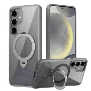 For Samsung Galaxy S23 5G Transparent MagSafe Magnetic Rotating Ring Holder Phone Case(Grey)