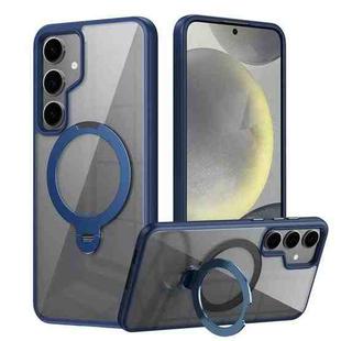 For Samsung Galaxy S23 5G Transparent MagSafe Magnetic Rotating Ring Holder Phone Case(Blue)