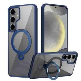 For Samsung Galaxy S24 5G Transparent MagSafe Magnetic Rotating Ring Holder Phone Case(Blue)