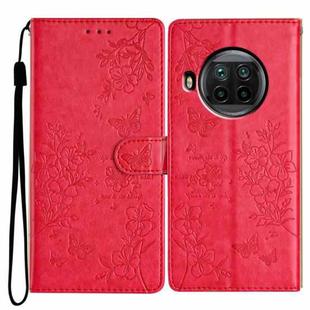 For Xiaomi Mi 10T Lite 5G Butterflies and Flowers Leather Phone Case(Red)