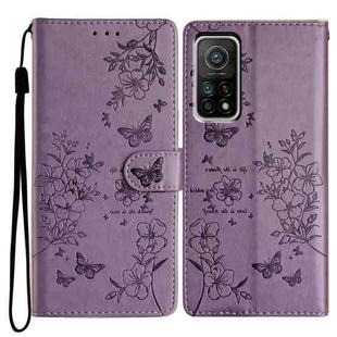 For Xiaomi Mi 10T Pro 5G Butterflies and Flowers Leather Phone Case(Purple)