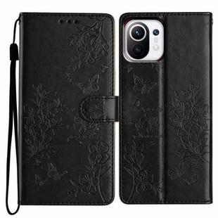 For Xiaomi Mi 11 Lite Butterflies and Flowers Leather Phone Case(Black)