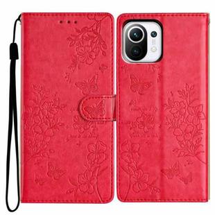 For Xiaomi Mi 11 Lite Butterflies and Flowers Leather Phone Case(Red)