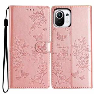 For Xiaomi Mi 11 Lite Butterflies and Flowers Leather Phone Case(Rose Gold)