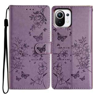 For Xiaomi Mi 11 Lite Butterflies and Flowers Leather Phone Case(Purple)